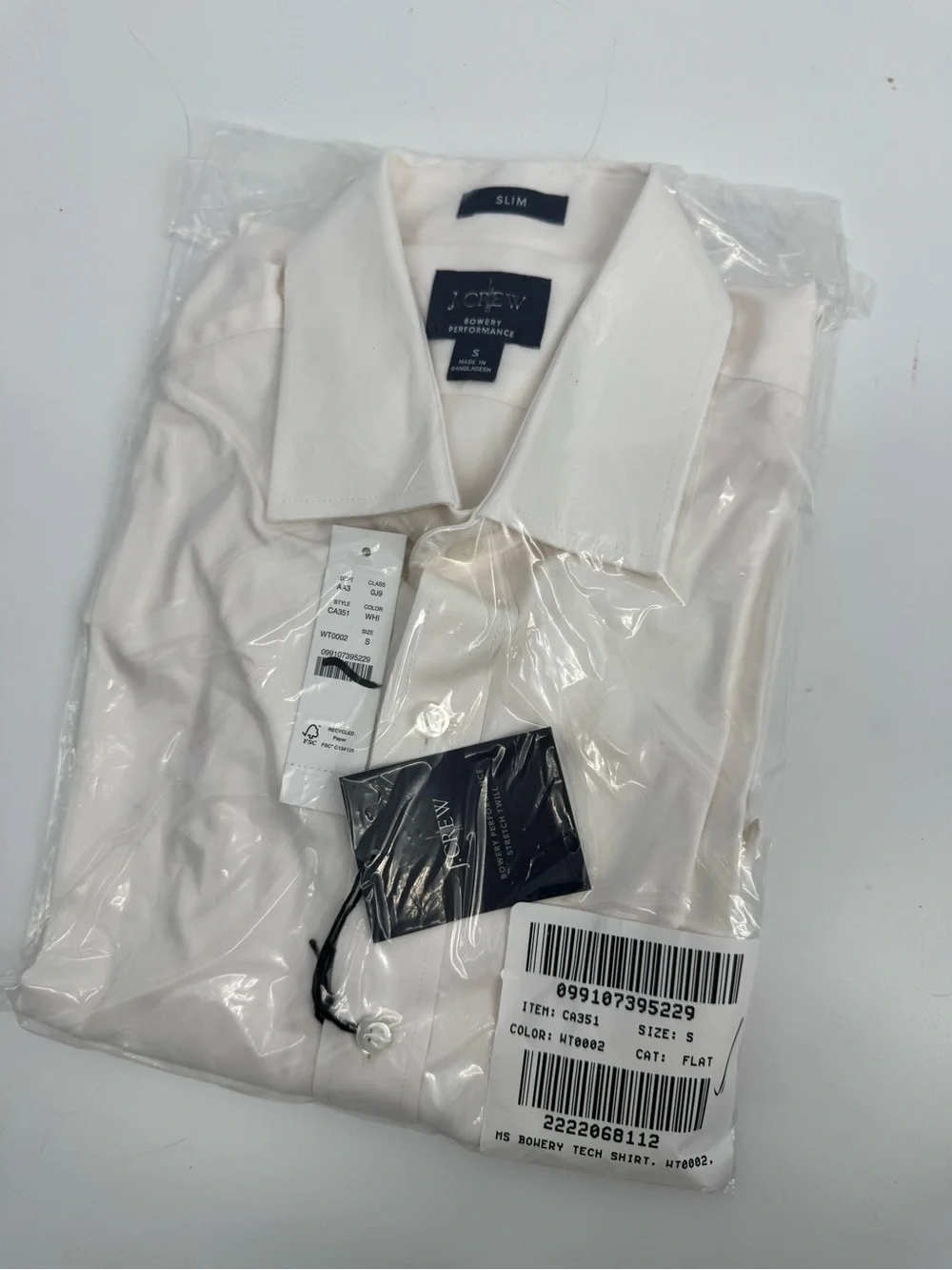 NWT J. Crew Bowery Performance Stretch Dress Shirt Spread Collar white Size S